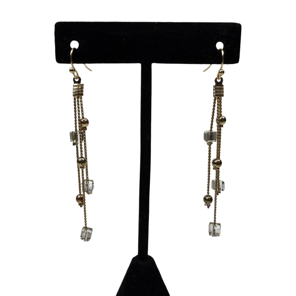 Elegant 18K Gold Plated Hook Dangle Drop Earrings Clear Crystal Cube Stones